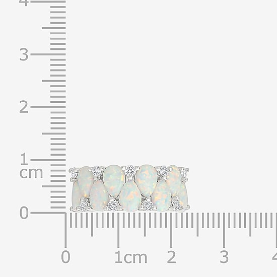 Womens 9M Lab Created White Opal Sterling Silver Band