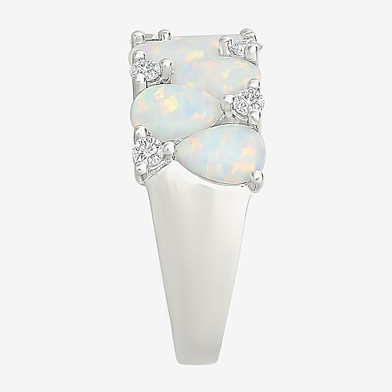 Womens 9M Lab Created White Opal Sterling Silver Band