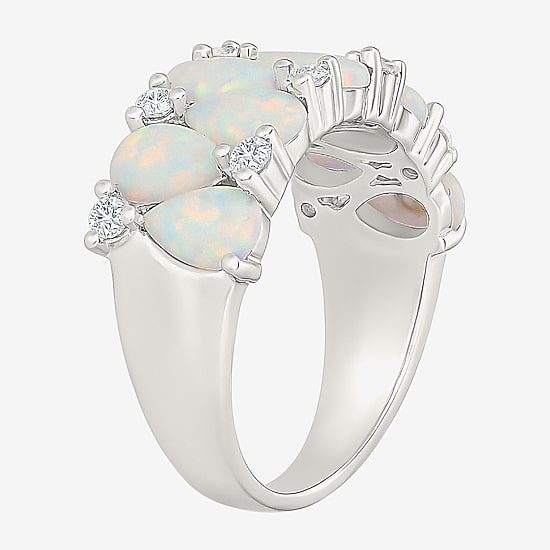 Womens 9M Lab Created White Opal Sterling Silver Band