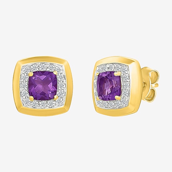 Genuine Purple Amethyst Sterling Silver 11mm Cushion Stud Earrings