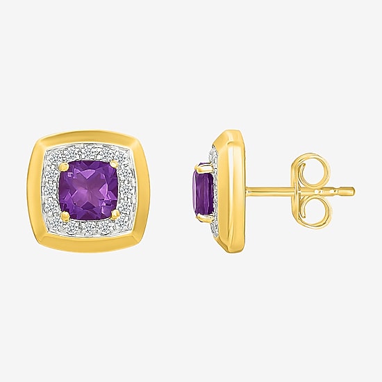 Genuine Purple Amethyst Sterling Silver 11mm Cushion Stud Earrings