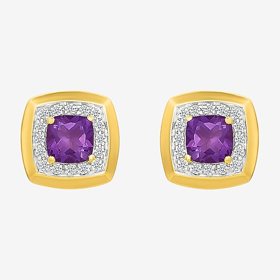 Genuine Purple Amethyst Sterling Silver 11mm Cushion Stud Earrings
