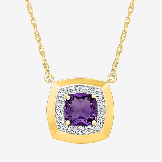 Womens Purple Amethyst Sterling Silver 17 1/2 Inch Locket Necklace