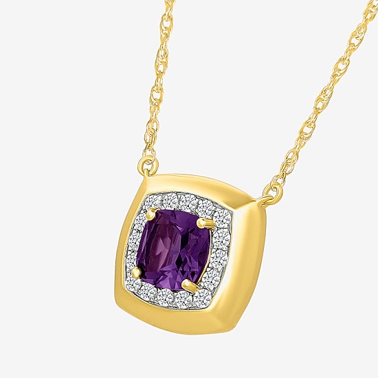Womens Purple Amethyst Sterling Silver 17 1/2 Inch Locket Necklace