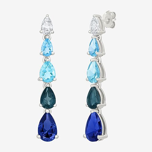 Womens Lab Created Blue Sapphire Sterling Silver Pear Drop Earrings, One Size, Blue