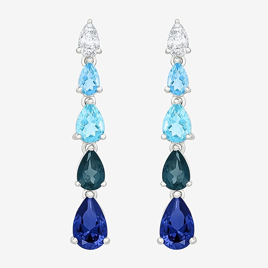 Womens Lab Created Blue Sapphire Sterling Silver Pear Drop Earrings