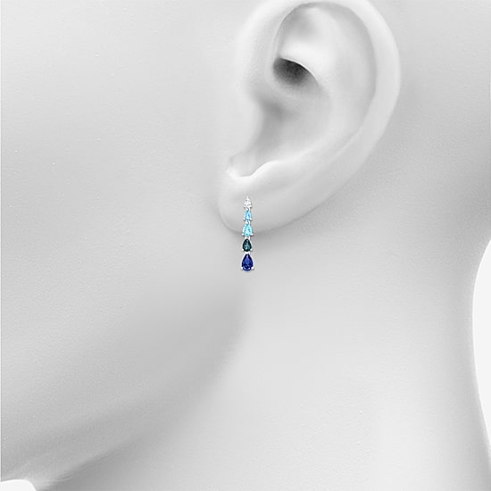 Womens Lab Created Blue Sapphire Sterling Silver Pear Drop Earrings