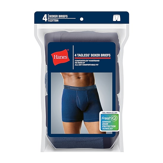 Hanes Cotton Mens 4 Pack Boxer Briefs J742a4