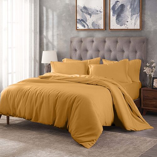 SUPERIOR Egyptian Cotton400tc Durable Soft Reversible Duvet Cover, One Size, Yellow