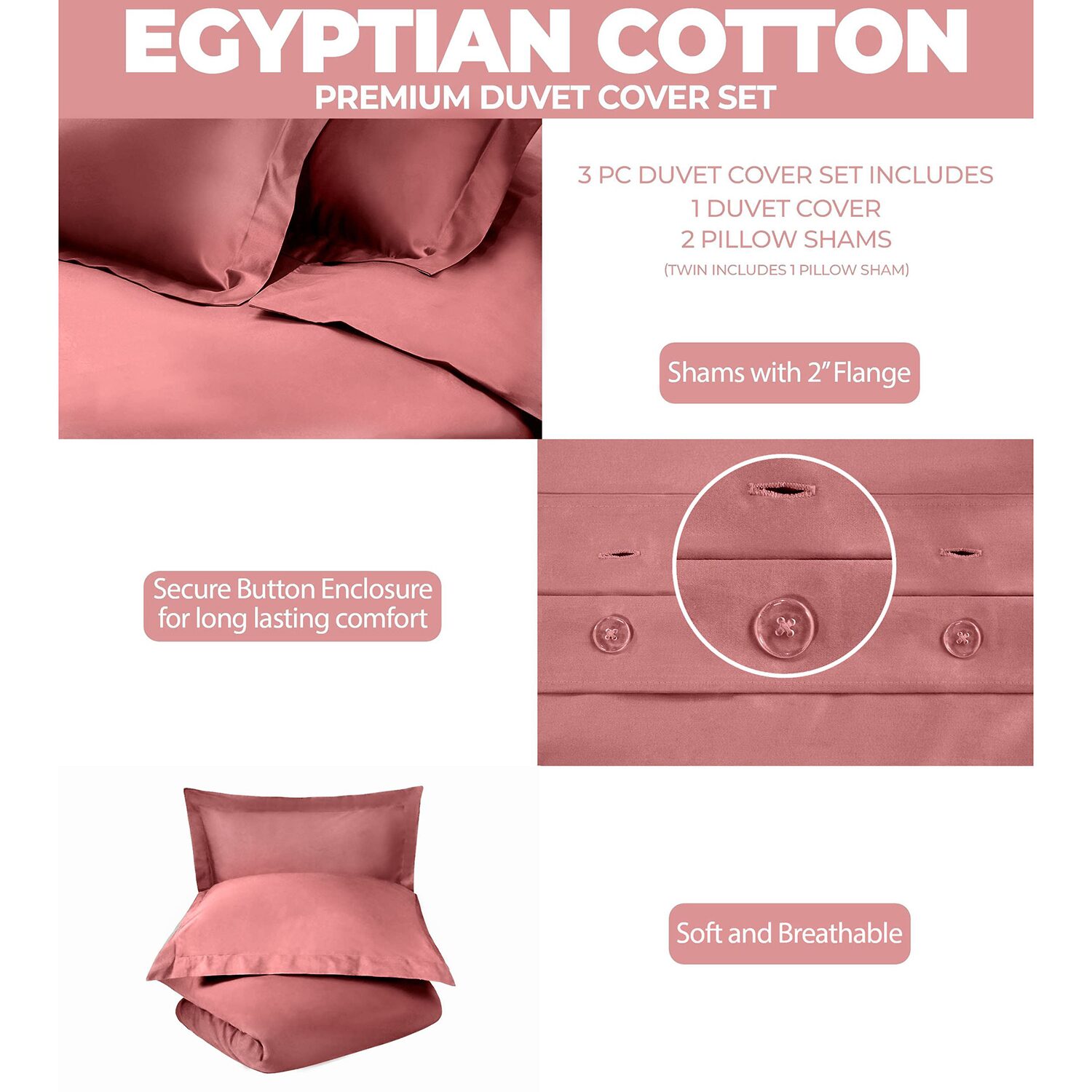 SUPERIOR® Egyptian Cotton400tc Durable Soft Reversible Duvet Cover