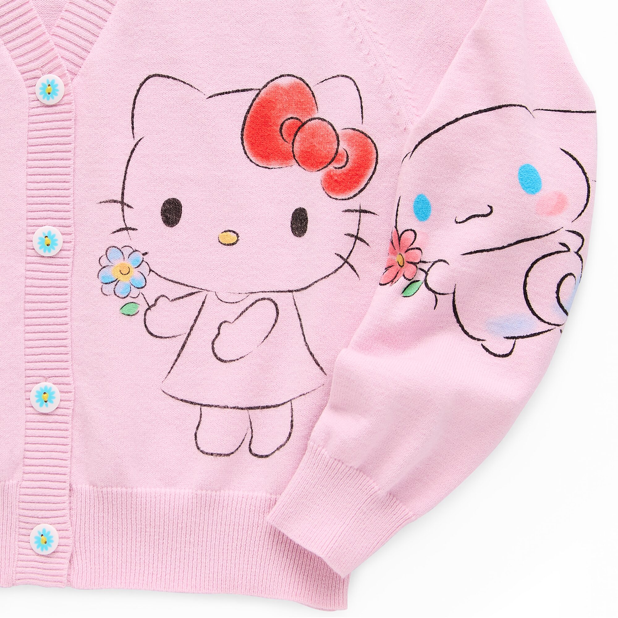 Womens V Neck Long Sleeve Button Hello Kitty Juniors Cardigan