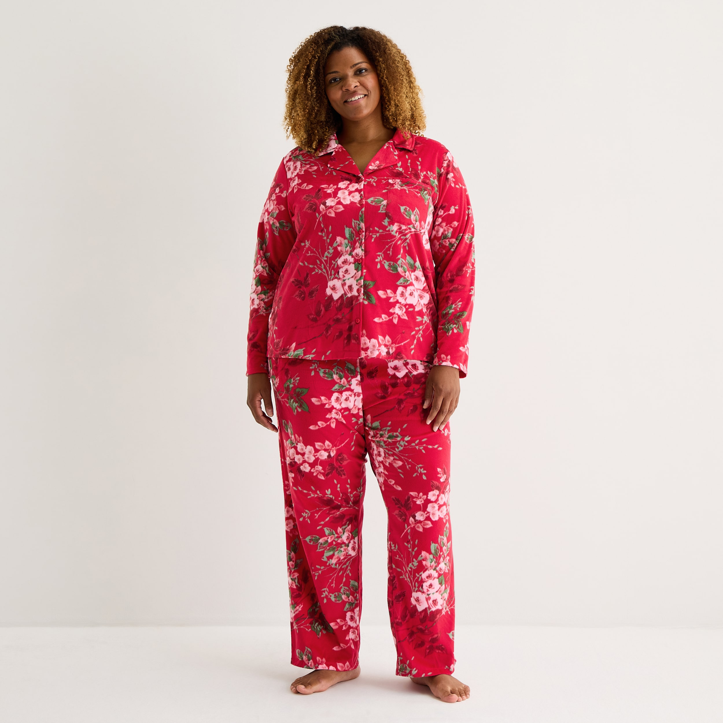 Adonna Womens Fleece Long Sleeve 2-pc. Pajama Set