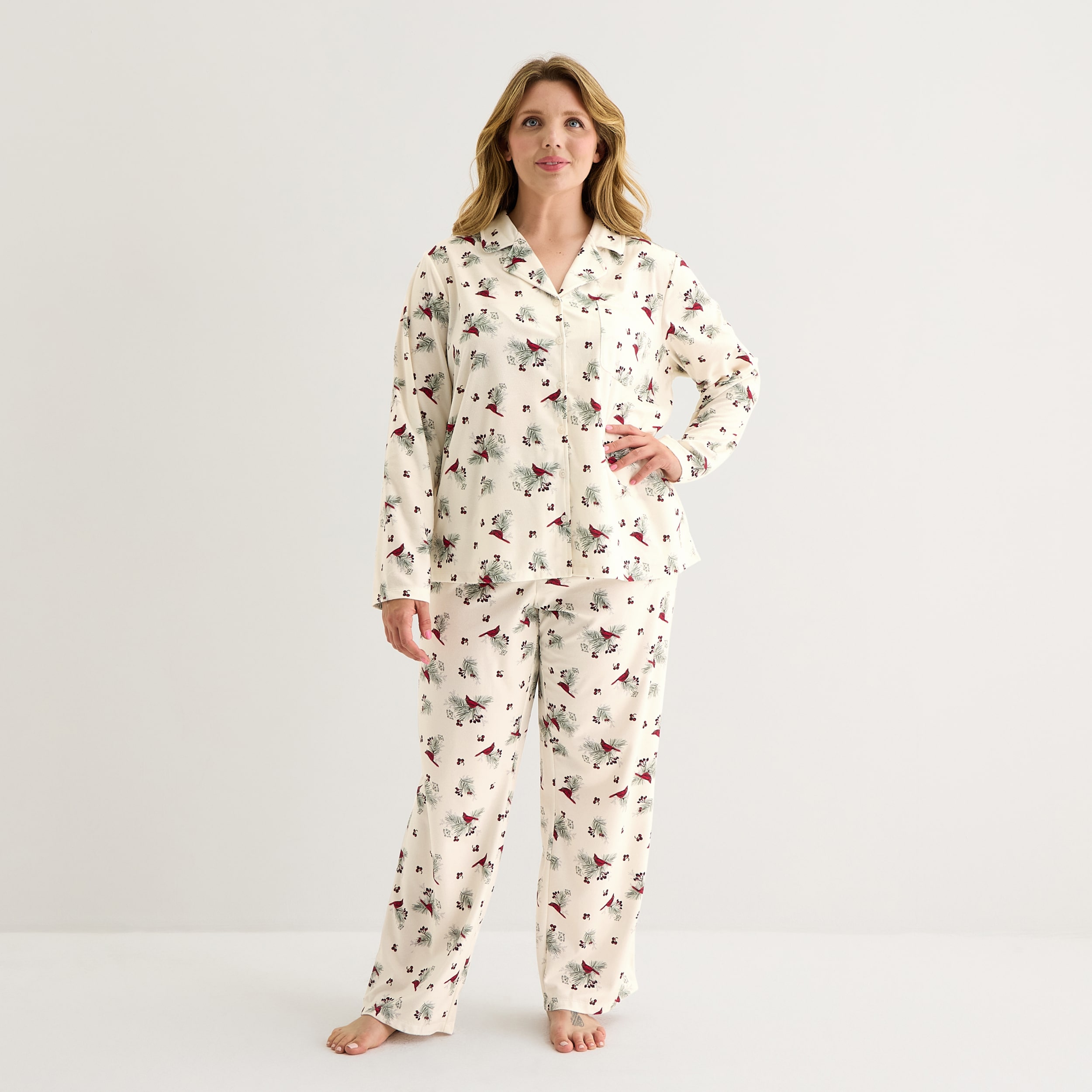 Adonna Womens Fleece Long Sleeve 2-pc. Pajama Set