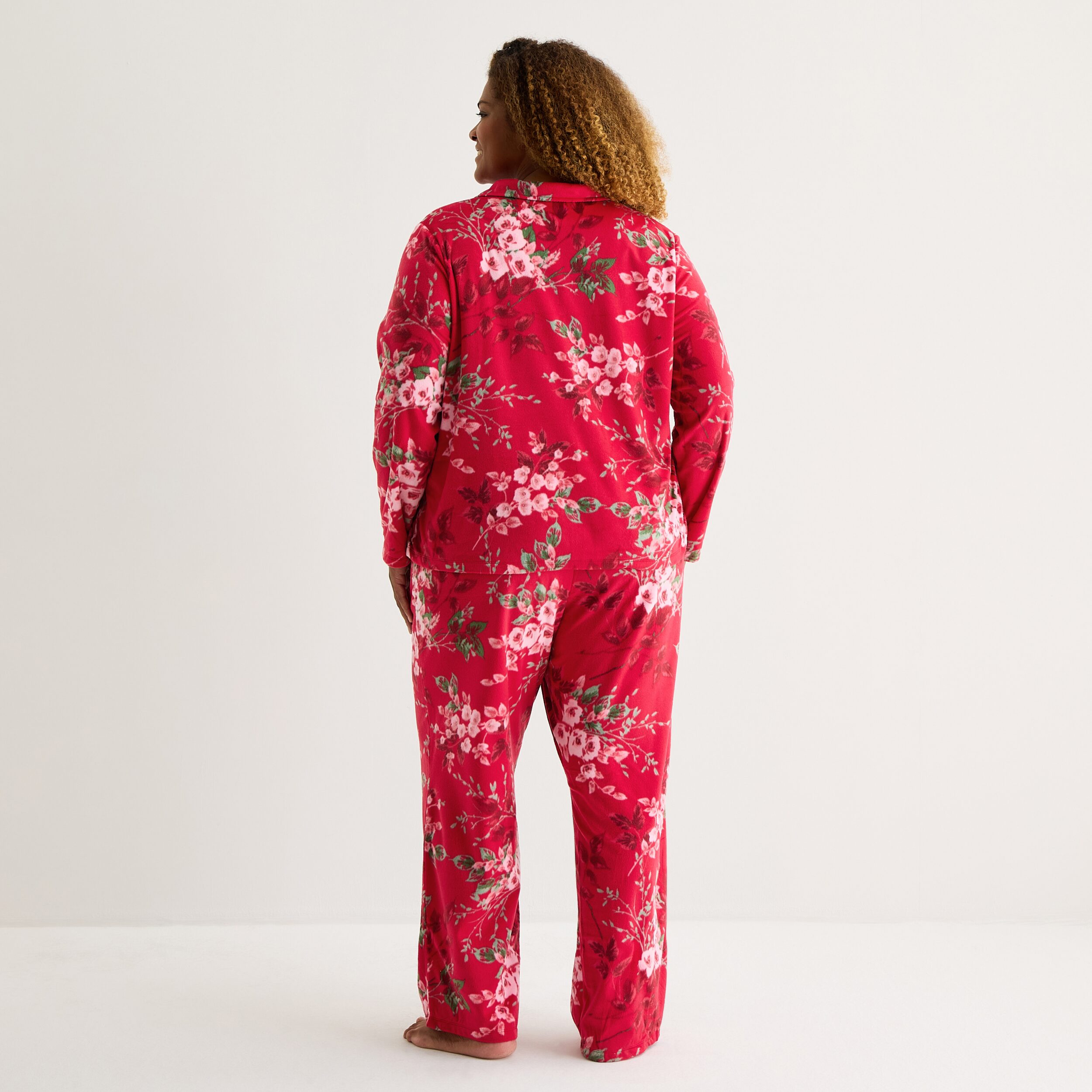 Adonna Womens Fleece Long Sleeve 2-pc. Pajama Set