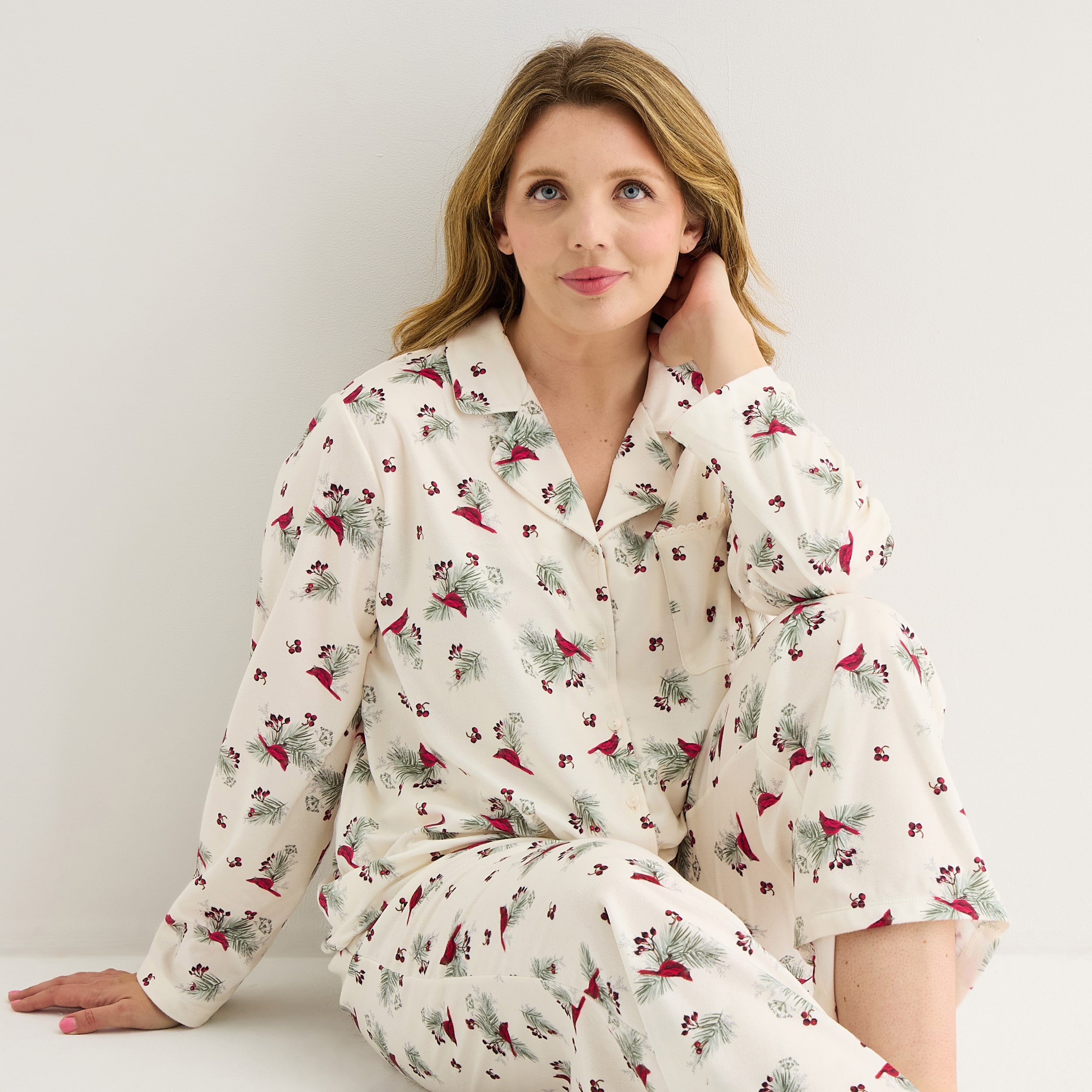 Adonna Womens Fleece Long Sleeve 2-pc. Pajama Set
