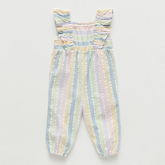 Okie Dokie Seersucker Baby Girls Square Neck Sleeveless Jumpsuit