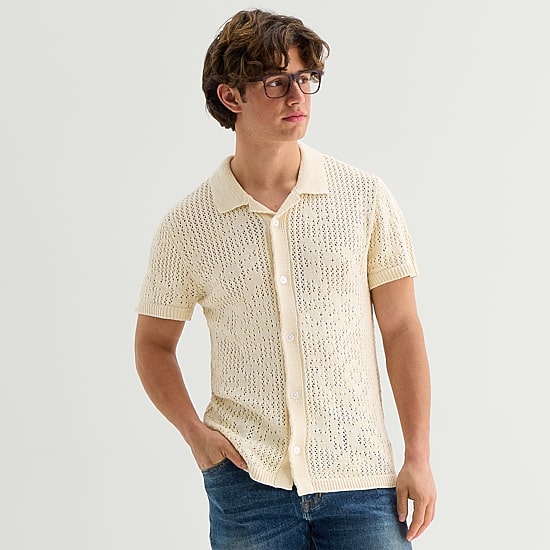 Arizona Mens Short Sleeve Button Polo Sweater