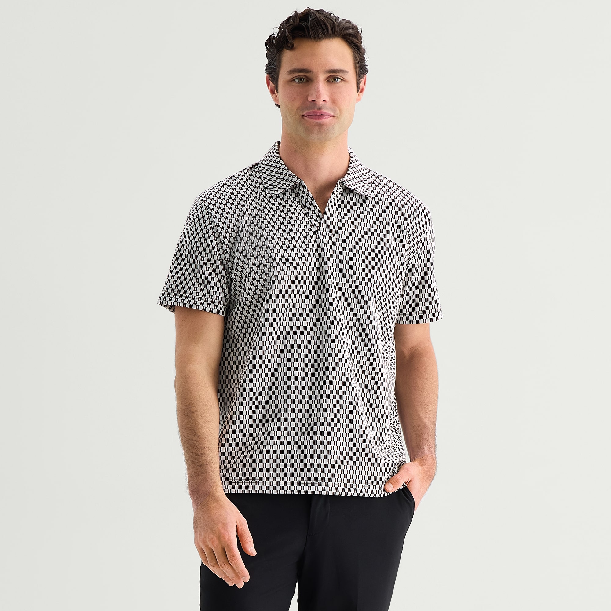 J. Ferrar Johnny Collar Mens Regular Fit Long Sleeve Polo Shirt