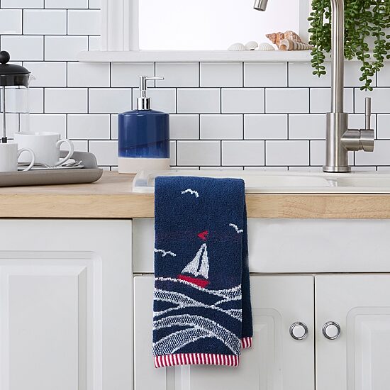 Saturday Knight Sailoat Waves Hand Towel 2-pc. Embellished Beach + Nautical Hand Towel