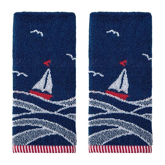 Saturday Knight Sailoat Waves Hand Towel 2-pc. Embellished Beach + Nautical Hand Towel