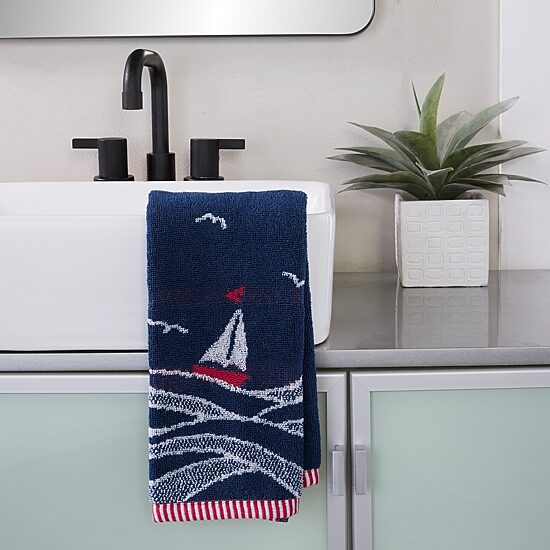 Saturday Knight Sailoat Waves Hand Towel 2-pc. Embellished Beach + Nautical Hand Towel
