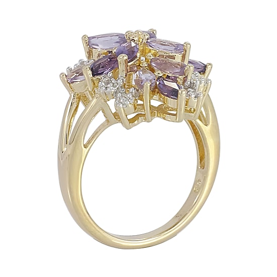 14K Gold over Silver Lab-Created Gemstone Flower Ring
