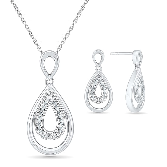 Womens Diamond Accent Natural White Diamond Sterling Silver 2-pc. Jewelry Set