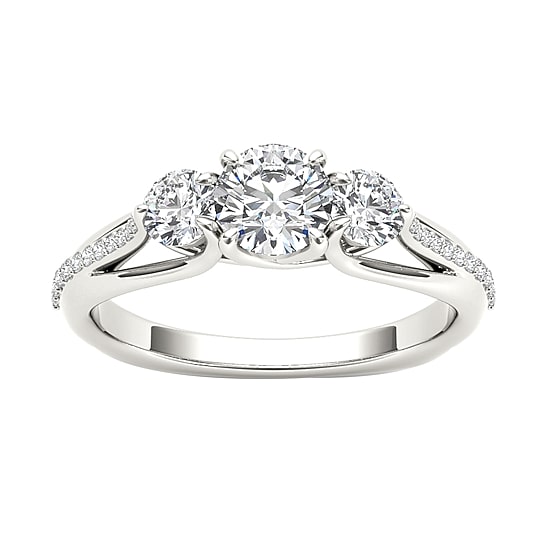 Love Lives Forever Womens 1 1/2 CT. T.W. Natural White Diamond 14K Gold Round 3-Stone Engagement Ring