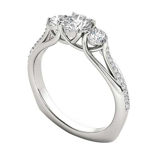 Love Lives Forever Womens 1 1/2 CT. T.W. Natural White Diamond 14K Gold Round 3-Stone Engagement Ring