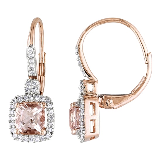 Genuine Morganite & Diamond Leverback Earrings  