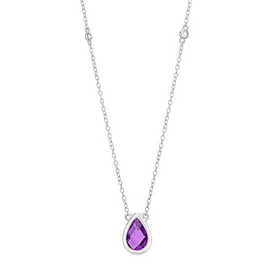 Womens Genuine Purple Amethyst Sterling Silver 18 Inch Pendant Necklace