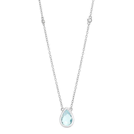 Womens Simulated Aquamarine Sterling Silver Pendant Necklace
