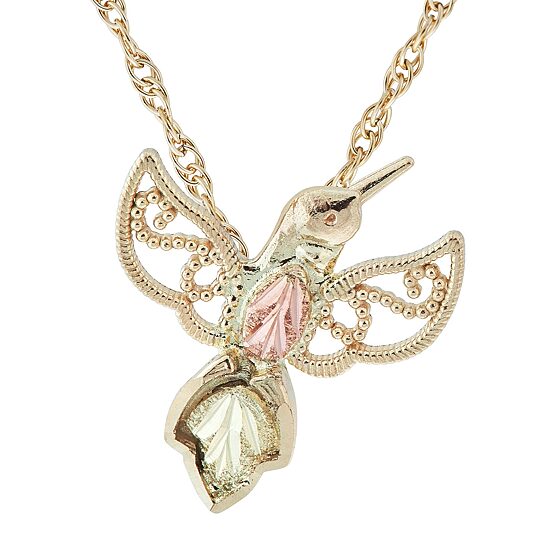 Black Hills Gold Hummingbird Womens 10K Tri-Color Gold 18 Inch Pendant Necklace