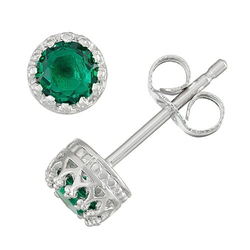 Children's Sterling Silver Emerald 4mm Stud Earrings, One Size