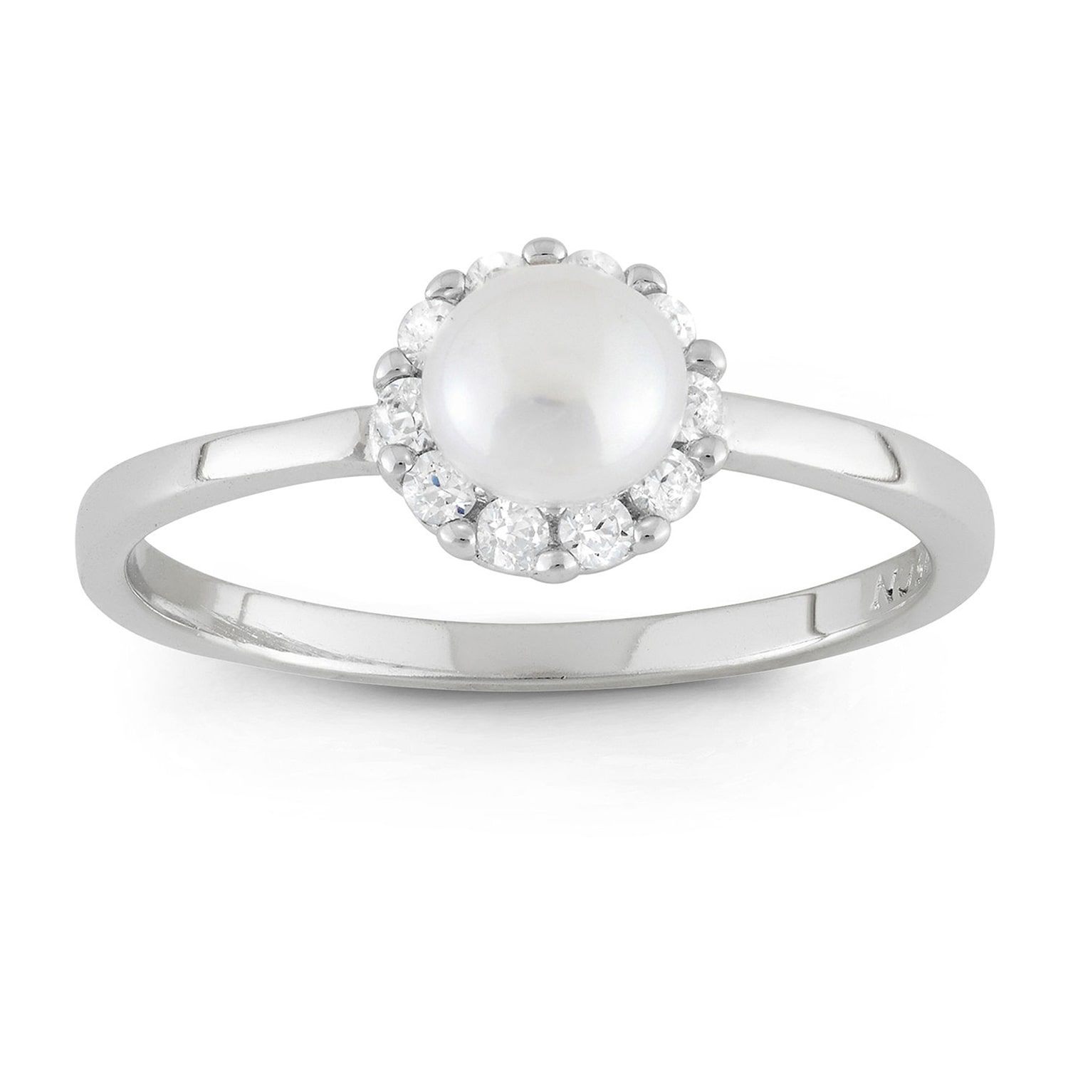Girls 3MM White Cultured Freshwater Pearl Sterling Silver Round Delicate Cocktail Ring