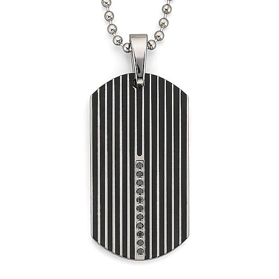 Dog Tag Necklace, .15 ct. t.w. Diamond Steel