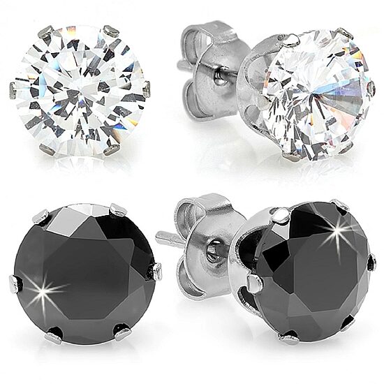 Steeltime Black Cubic Zirconia Stainless Steel 8mm Stud Earrings