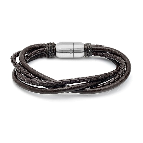 Steeltime Braided Leather Mens Stainless Steel Wrap Bracelet