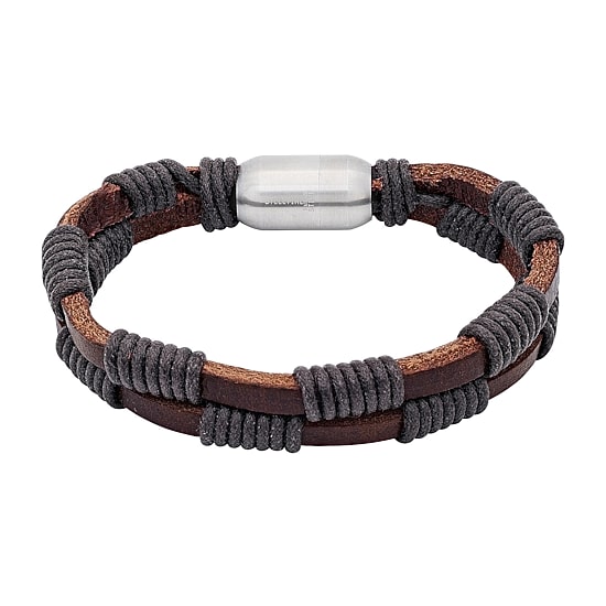Steeltime Leather Mens Stainless Steel Solid Hypoallergenic 8 Inch Link Bracelet