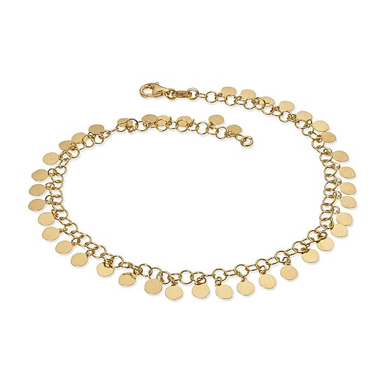 Made in Italy Mens 24K Gold Over Silver Sterling Silver 9 Inch Solid Link Ankle Bracelet