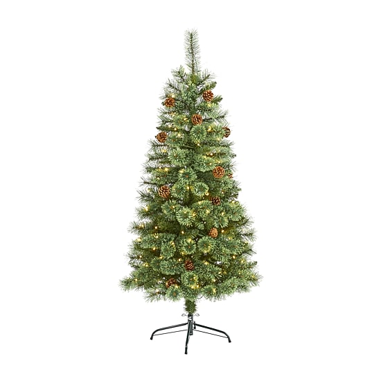 Nearly Natural White Mountain Artificial 200 Clear Led Lights And Pine Cones 5 Foot Pre-Lit Pine Christmas Tree