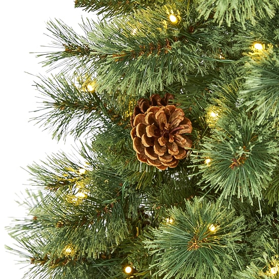 Nearly Natural White Mountain Artificial 200 Clear Led Lights And Pine Cones 5 Foot Pre-Lit Pine Christmas Tree