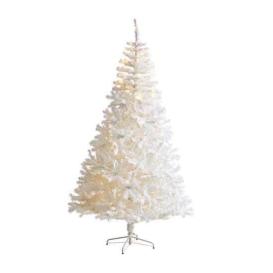 Nearly Natural 7 Foot White With 1000 Bendable Branches And 350 Clear Led Lights Pre-Lit Artificial Christmas Tree