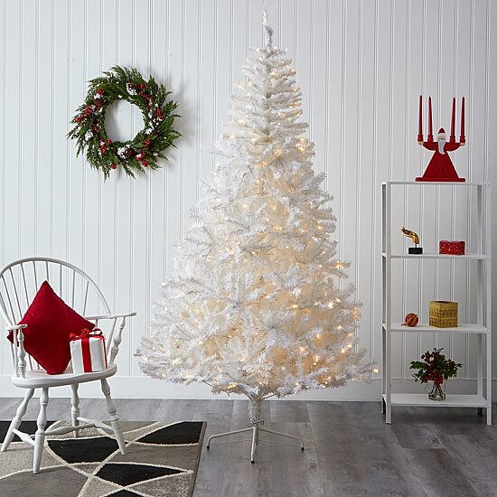 Nearly Natural 7 Foot White With 1000 Bendable Branches And 350 Clear Led Lights Pre-Lit Artificial Christmas Tree