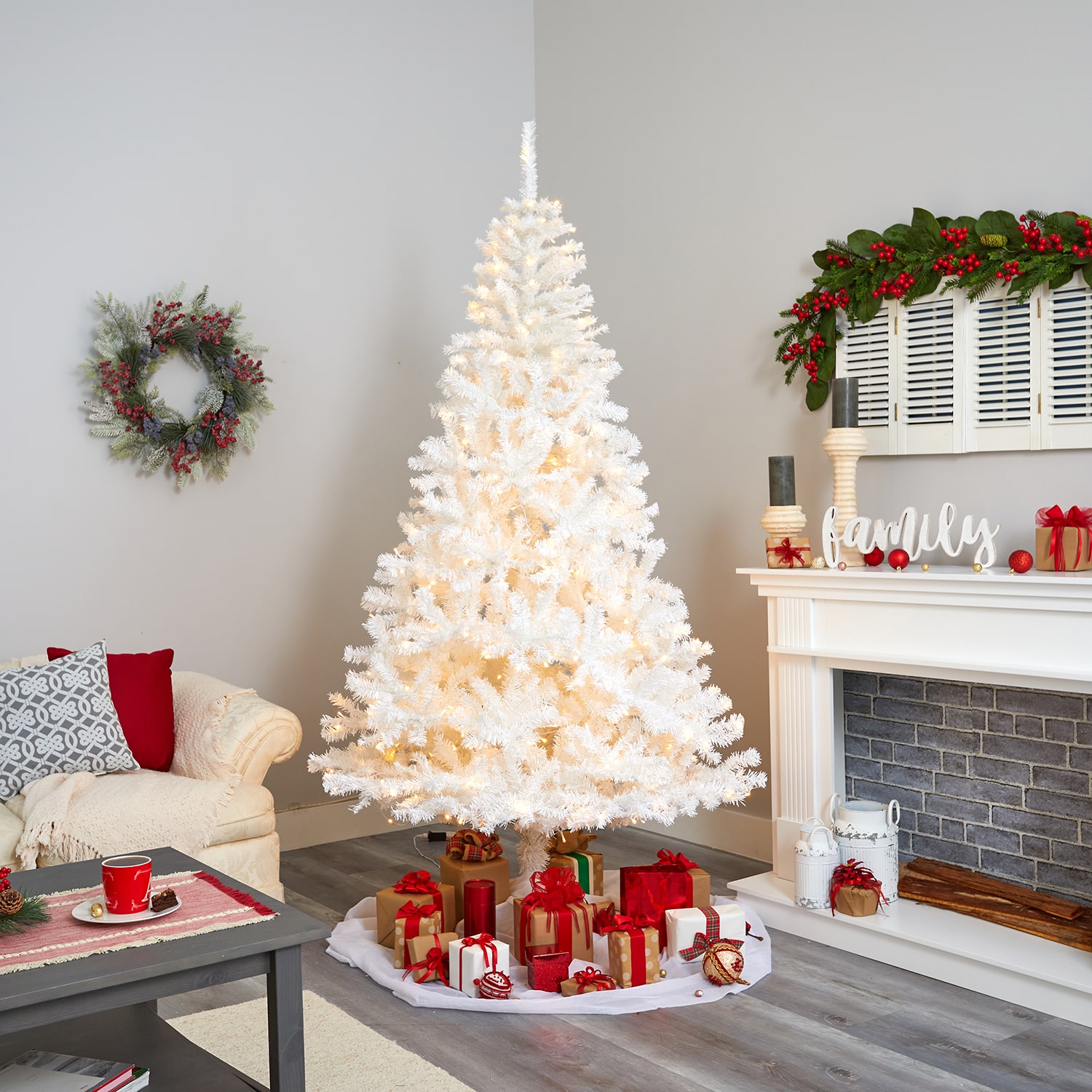Nearly Natural 7 Foot White With 1000 Bendable Branches And 350 Clear Led Lights Pre-Lit Artificial Christmas Tree