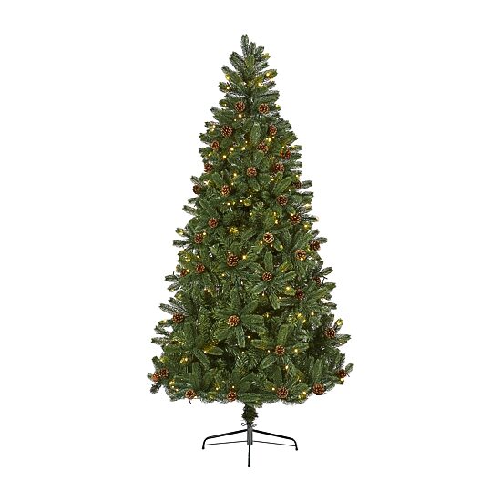 Nearly Natural 7 1/2 Foot Rocky Mountain Spruce With Pinecones And 400 Clear Led Lights Pre-Lit Artificial Christmas Tree