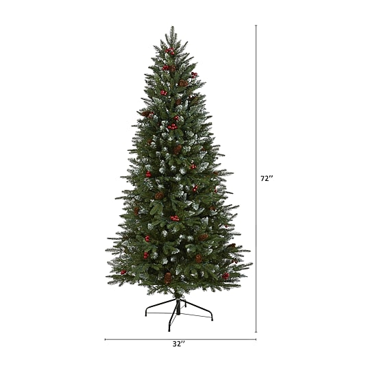 Nearly Natural 6 Foot Snow Tipped Portland Spruce With Frosted Berries And Pinecones With 300 Clear Led Lights Pre-Lit Artificial Christmas Tree
