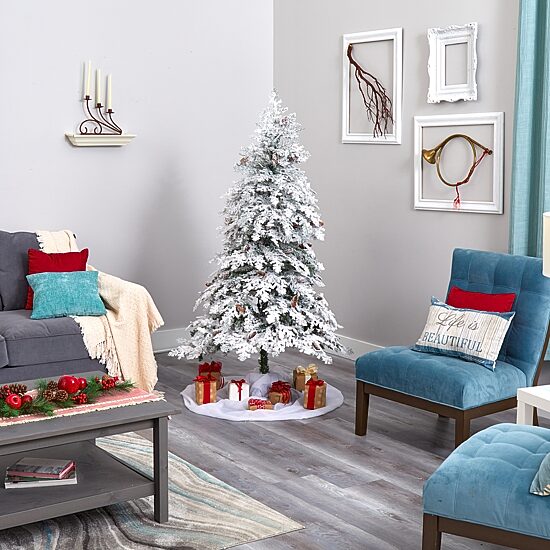 Nearly Natural 6 Foot Flocked Montana Down Swept Spruce With 250 Clear Led Lights Pre-Lit Artificial Christmas Tree