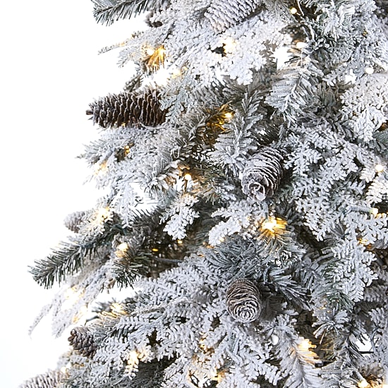 Nearly Natural 8 Foot Flocked Montana Down Swept Spruce With Pinecones And 500 Led Lights Pre-Lit Artificial Christmas Tree