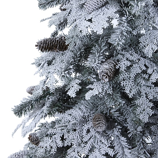 Nearly Natural 8 Foot Flocked Montana Down Swept Spruce With Pinecones And 500 Led Lights Pre-Lit Artificial Christmas Tree